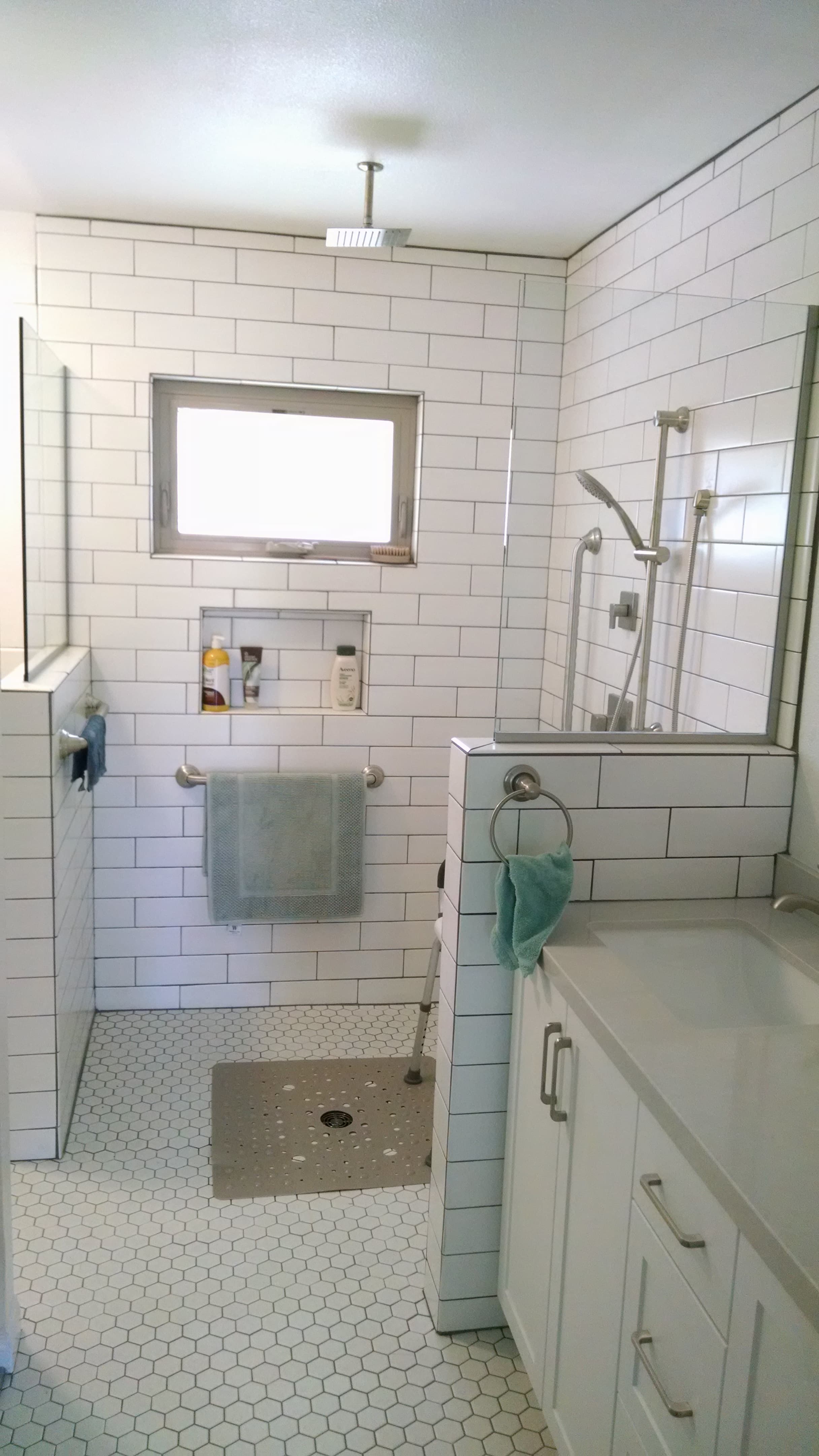 Hex Mosaic Floor & Tub Surround — bathroom remodel in Carlsbad