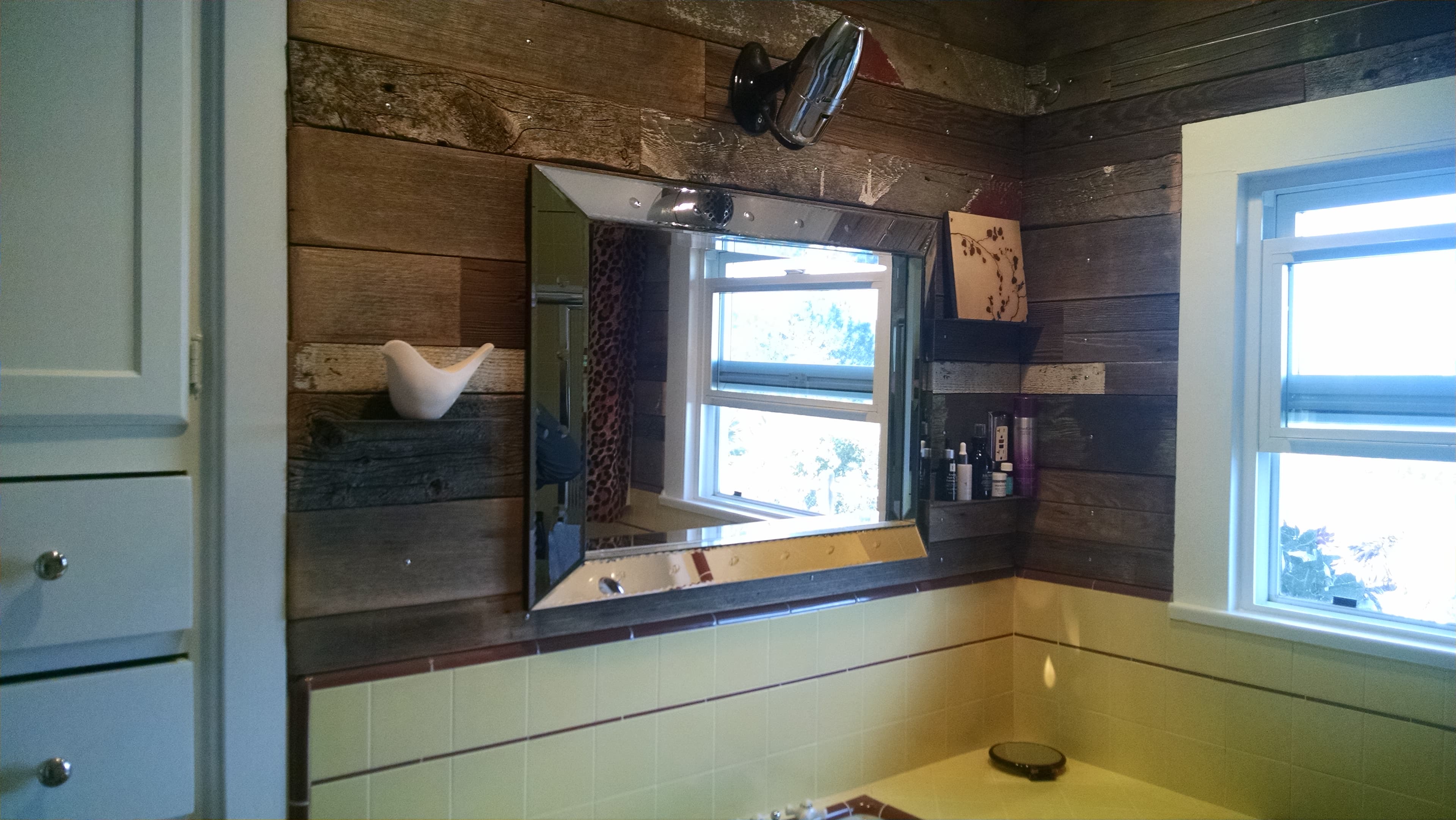 Rustic Wood Accent & Vanity — bathroom remodel in Encinitas