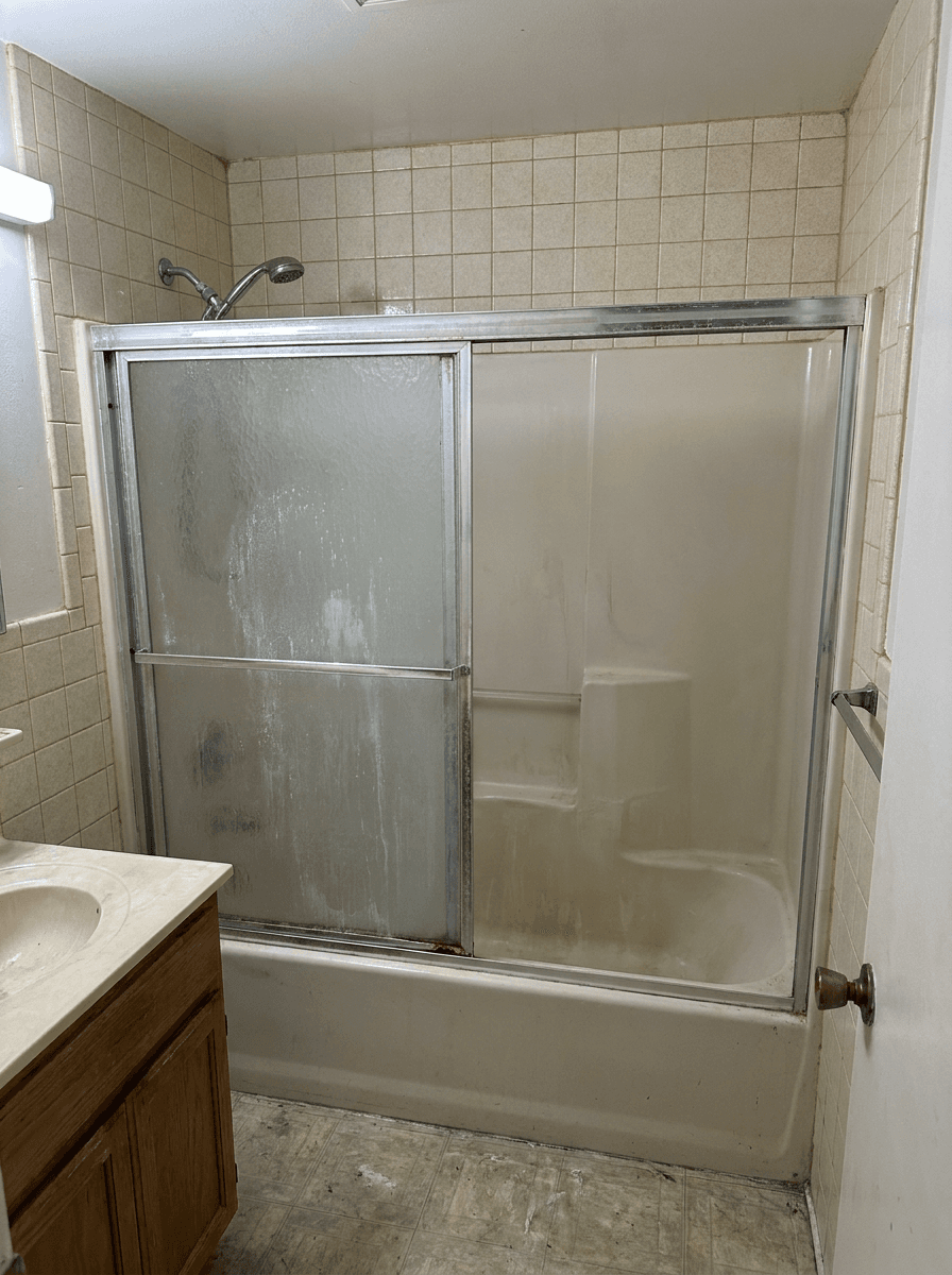 Walk-In Shower — White Subway Tile — before remodel